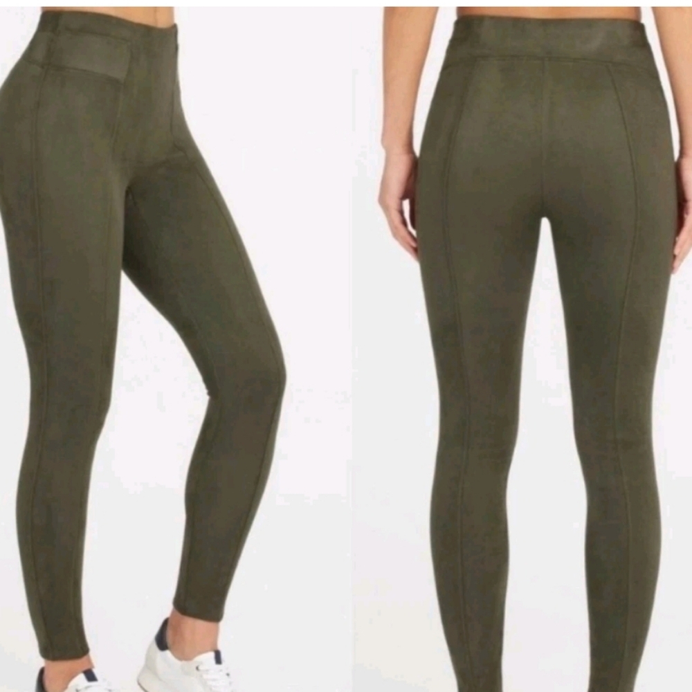SPANX Olive Green High-Waist Faux-Suede Leggings
